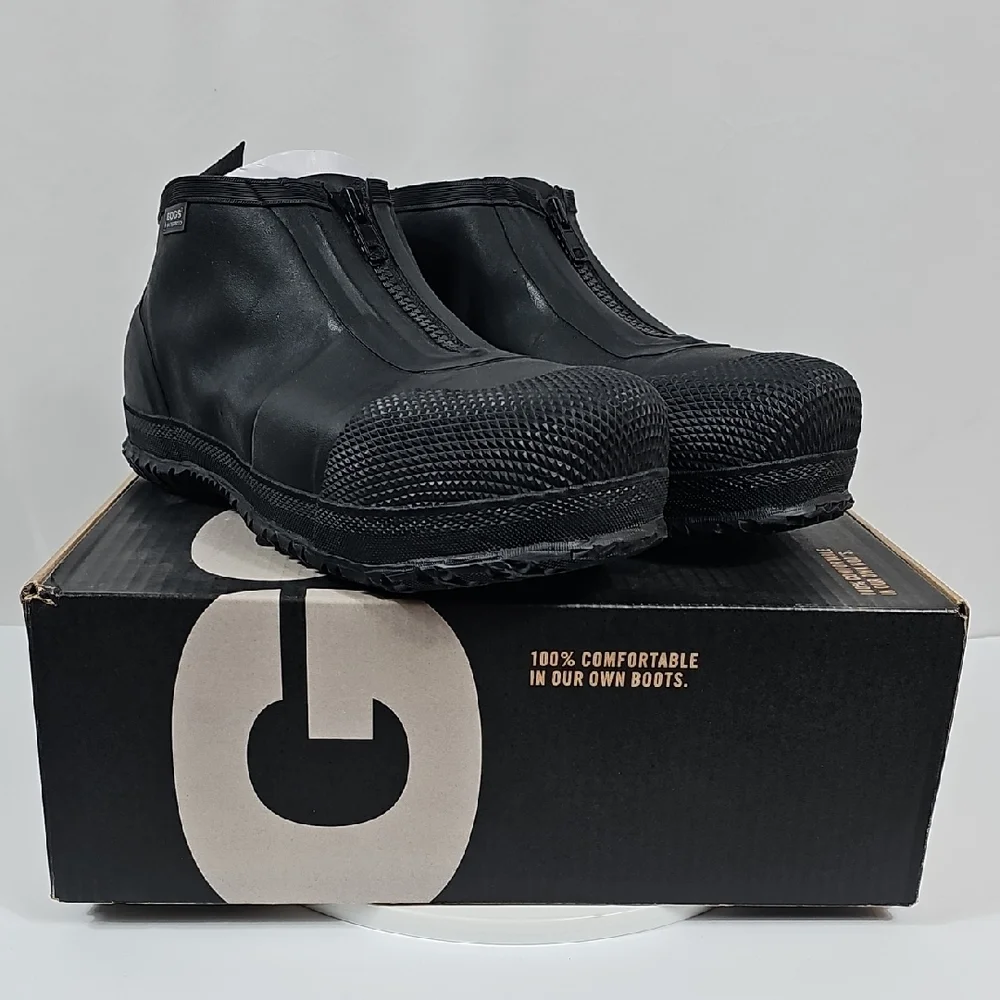 NIB Bogs Mens Zip Comp Toe Rain Boots Sz 11 Black Waterproof Work Shoe Zippered
